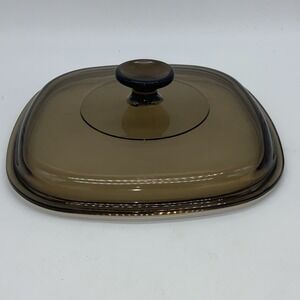 Pyrex Visions Amber Brown Large Square Glass Replacement‎ Lid Top A9C 8.5" EUC